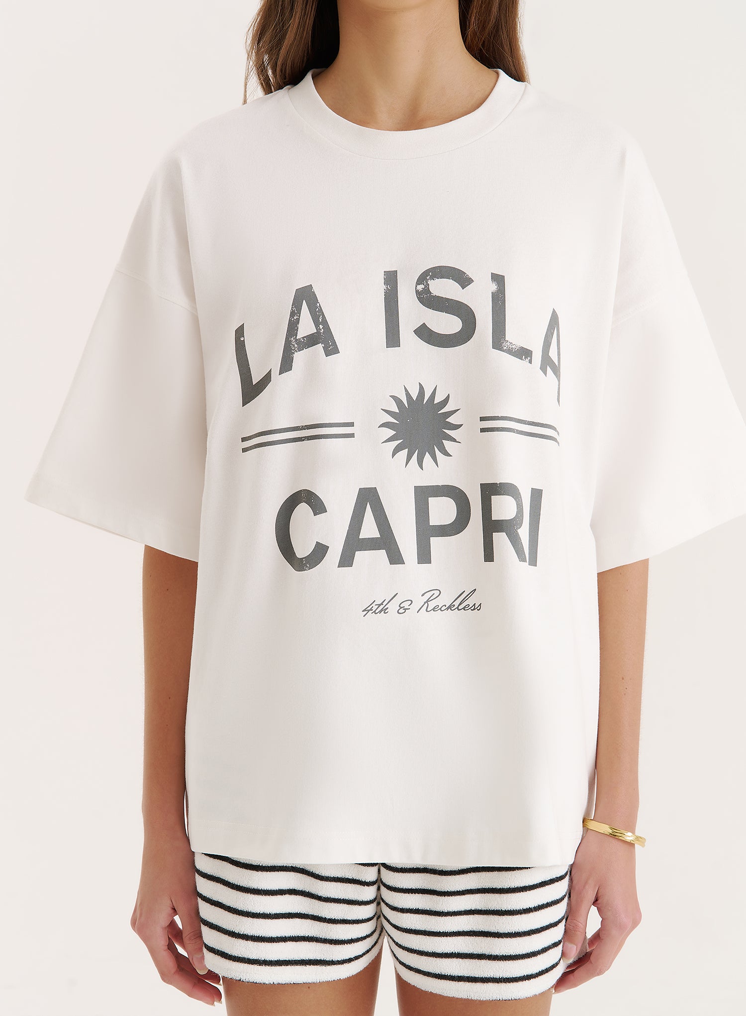 Cream Capri Slogan Oversized T-Shirt